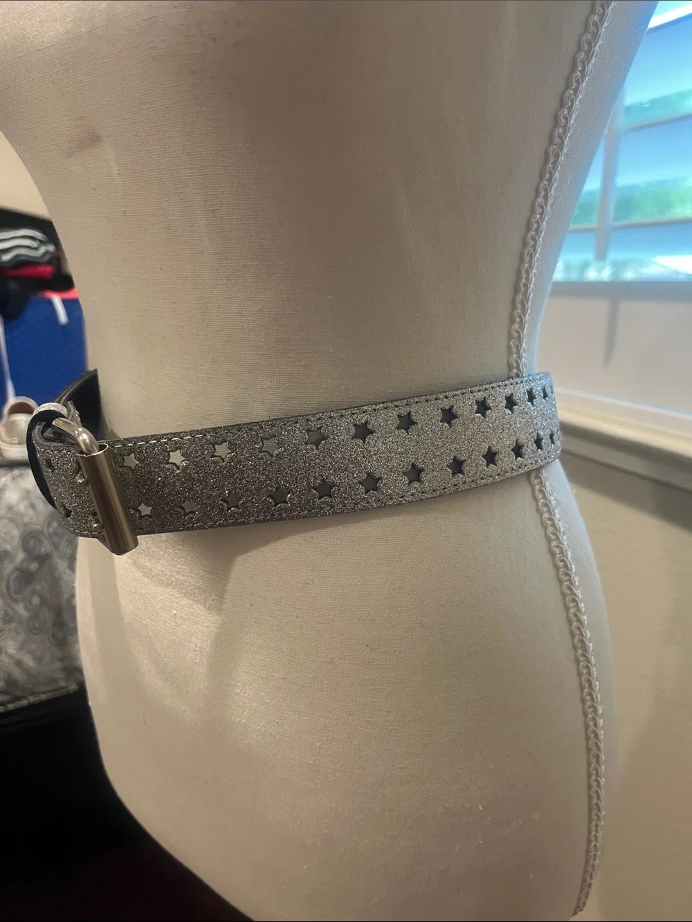 Glitter Star-Perforated Belt in Silver with Polished Buckle